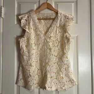 LOFT Cream Floral Lace Blouse